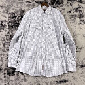 Rafter C Shirt Mens Size XXL White Geometric‎ Pearl Snap Western Cowboy Stretch